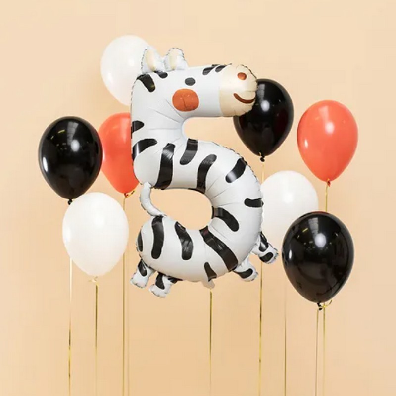 Balon na urodzinki cyfra 5 zebra